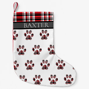 Dog Paw Print Red Tartan Pset Aangepast Kleine Kerstsok