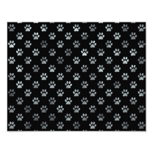 Dog Paw Print Silver Grey Black Background Foto Afdruk