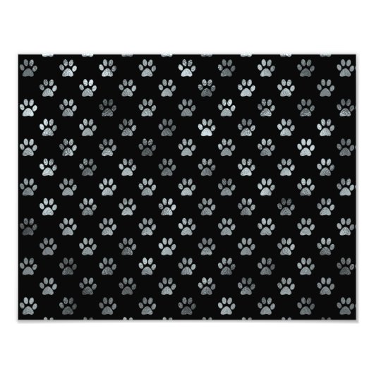 Dog Paw Print Silver Grey Black Background Foto Afdruk (Voorkant)