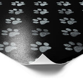 Dog Paw Print Silver Grey Black Background Foto Afdruk (Hoek)