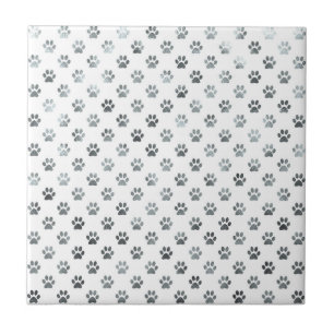 Dog Paw Print Silver Grey White Metallic Faux Foil Tegeltje