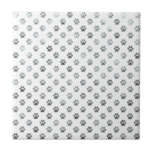 Dog Paw Print Silver Grey White Metallic Faux Foil Tegeltje (Voorkant)