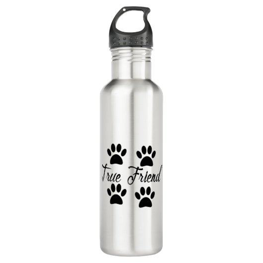 Dog Paw Print True Friends Text Waterfles (Voorkant)
