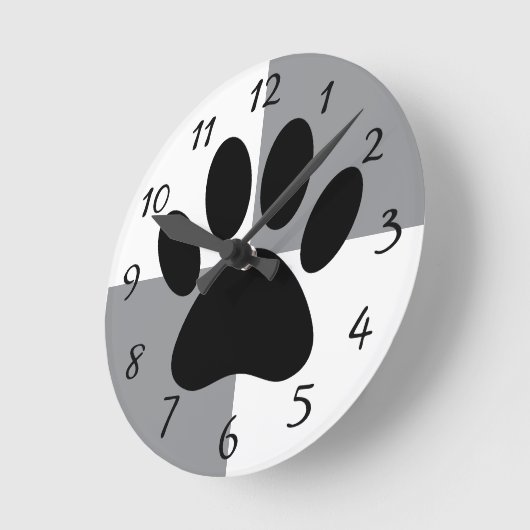 Dog Paw Print Wit en Grijs Custom Ronde Klok (Hoek)
