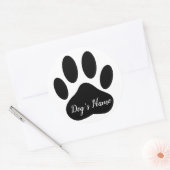Dog Paw Print With Custom Name Black Ronde Sticker (Envelop)