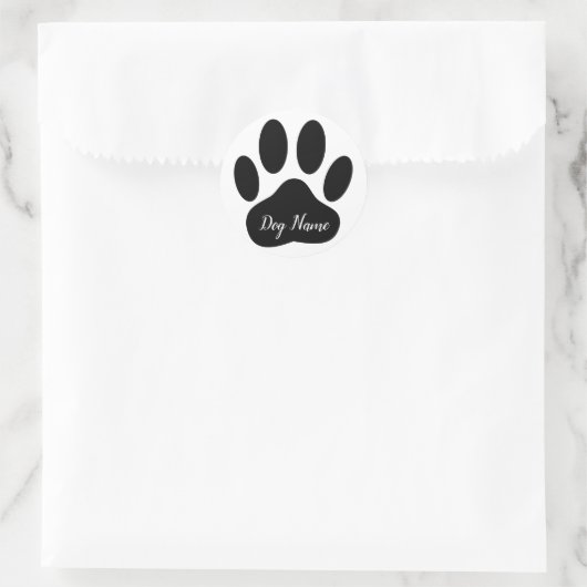 Dog Paw Print With Custom Name Canine Ronde Sticker (Tas)