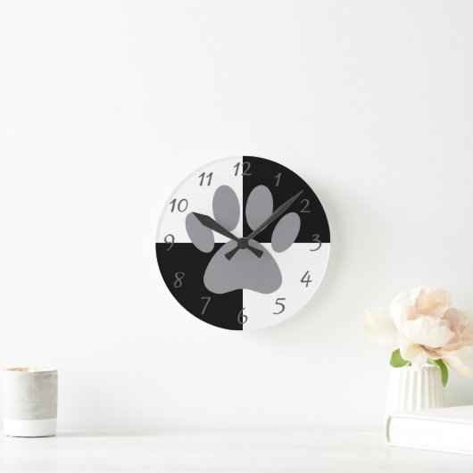 Dog Paw Print Zwart-wit Custom Ronde Klok (Huis)