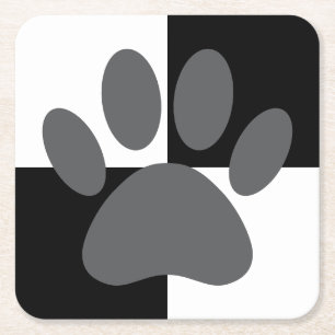 Dog Paw Print Zwart-wit Custom Vierkante Kartonnen Onderzetter