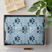 Dog Paw Prints and Bones Pattern Blue Tissuepapier (Geschenk)