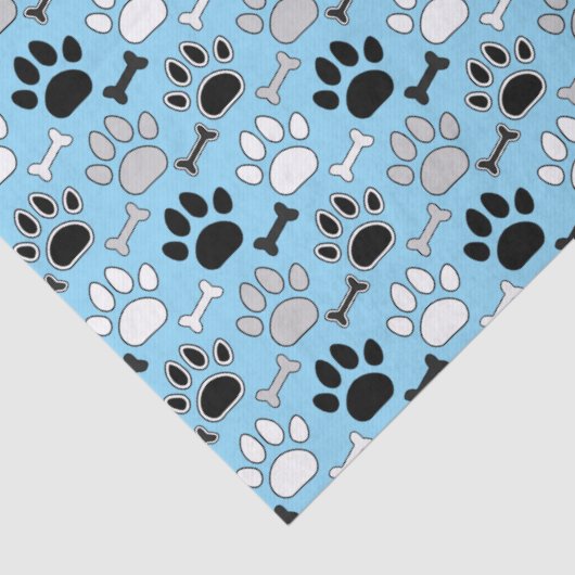 Dog Paw Prints and Bones Pattern Blue Tissuepapier (Detail)