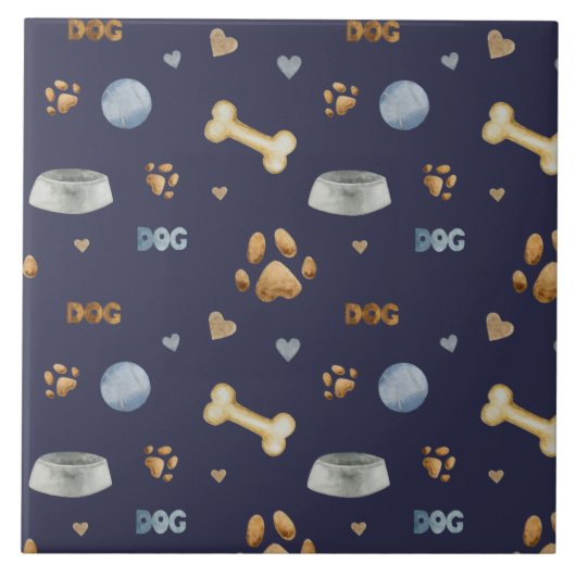 Dog Paw Prints and Botten Cute Tegeltje (Voorkant)