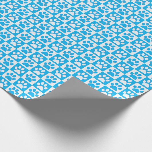Dog Paw Prints aqua en wit Cadeaupapier (Hoek)