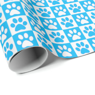 Dog Paw Prints aqua en wit Cadeaupapier