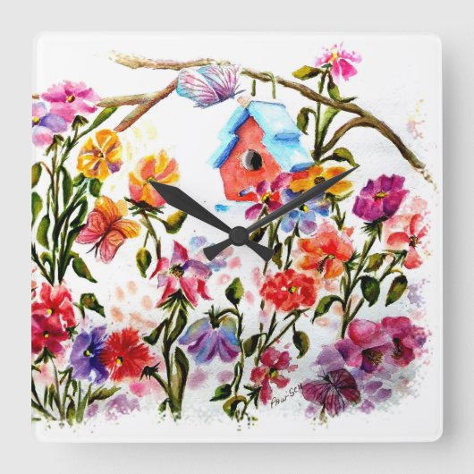 DOG PAW PRINTS BIRD HOUSE VIERKANTE KLOK (Voorkant)