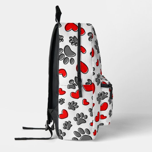 Dog Paw Prints en Rode Harten Custom Bedrukte Rugzak (Links)