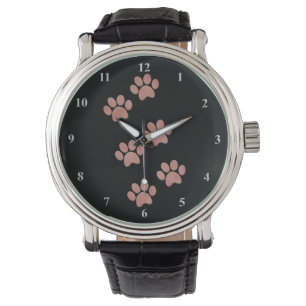 Dog Paw Prints voor Dierenvrienden Roos Gold Pink Horloge