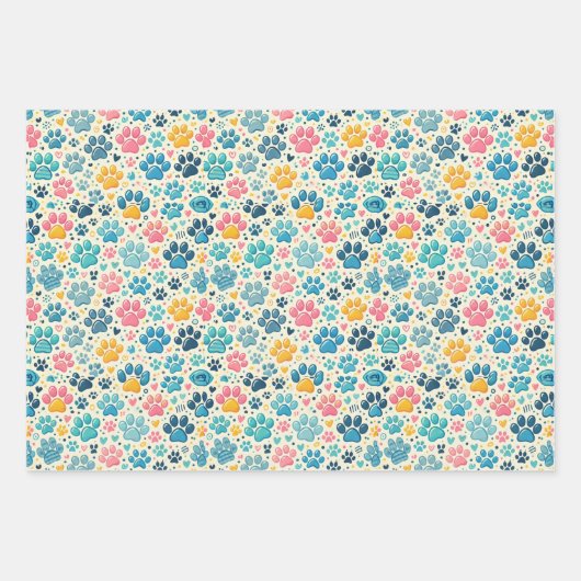Dog Paw Prints Wrapping Paper Flat Sheet Set van 3 (Voorkant 2)
