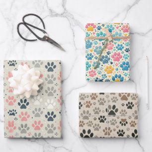 Dog Paw Prints Wrapping Paper Flat Sheet Set van 3