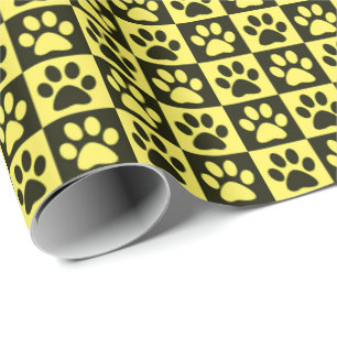Dog Paw Prints zwart en geel Cadeaupapier
