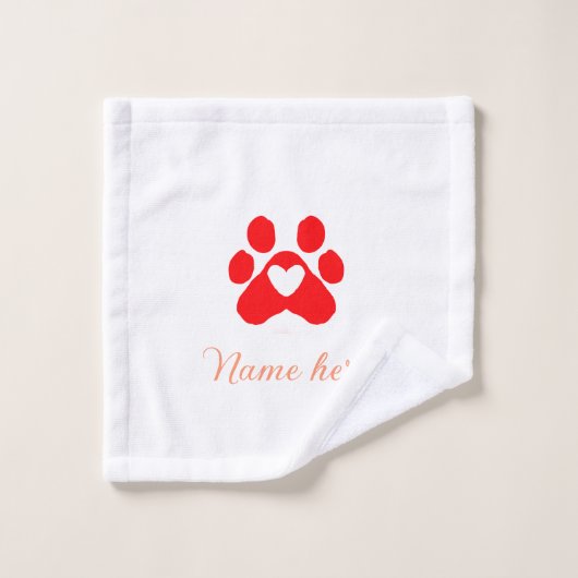 Dog paw red heart pet add name text animal paw  washandje (Wasdoekje)