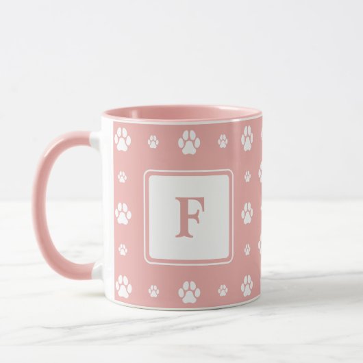 Dog Paw Roze Wit Monogram Foto Mok (Links)