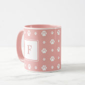 Dog Paw Roze Wit Monogram Foto Mok (Voorkant links)