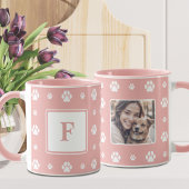 Dog Paw Roze Wit Monogram Foto Mok