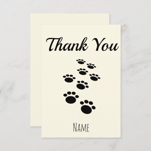 Dog Paw Tracks Custom Cream Off White Bedankkaart (Voorkant / Achterkant)