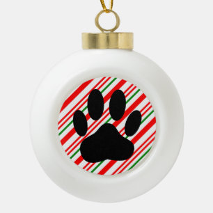 Dog Pawprint Candy Cane Keramische Bal Ornament