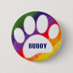 Dog Pawprint Rainbow Waterverf Aangepaste naam Ronde Button 5,7 Cm