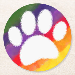 Dog Pawprint Rainbow Waterverf Ronde Kartonnen Onderzetter