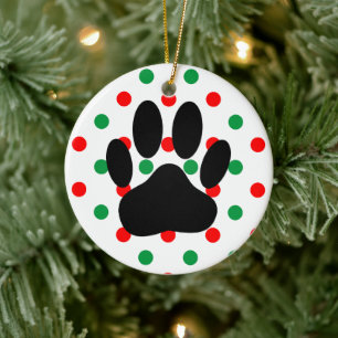 Dog Pawprint Red Green Polka Dots Keramisch Ornament