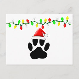 Dog Pawprint Santa Hat Christmas Lights Feestdagenkaart