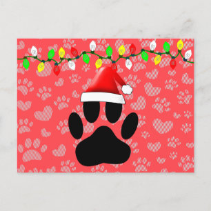 Dog Pawprint Santa Hat-kerstlampjes Feestdagenkaart