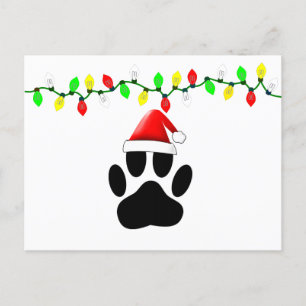 Dog Pawprint Santa Hat-kerstlampjes Feestdagenkaart