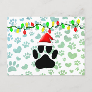 Dog Pawprint Santa Hat-kerstlampjes Feestdagenkaart