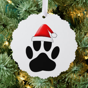 Dog Pawprint Santa Hat Ornament Kaart