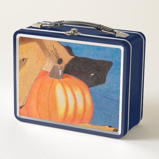 Dog paws and pumpkin metal lunch box (Devant)