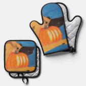 Dog paws and pumpkin oven mitt & pot holder set (Voorkant / Achterkant)