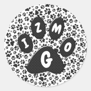 Dog Paws Black and White Polka Dot Classic Round Ronde Sticker