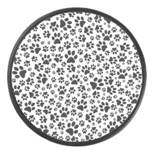 Dog Paws Black and White Polka Dot Hockey Puck