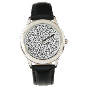 Dog Paws Black and White Polka Dot Horloge
