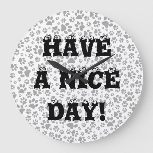 Dog Paws Black and White Polka Dot Large Clock Grote Klok (Voorkant)