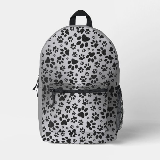 Dog Paws Black and White Polka Dot on metal Silver Bedrukte Rugzak (Voorkant)