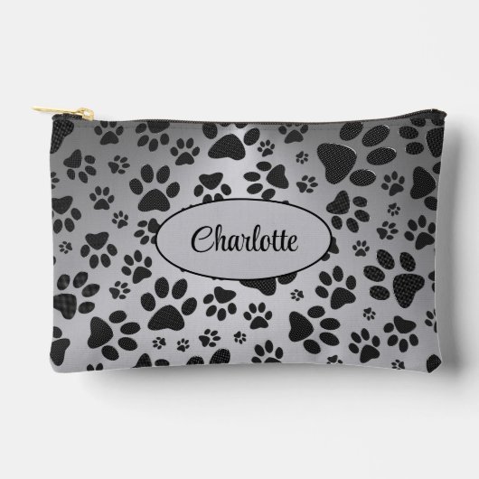 Dog Paws Black and White Polka Dot on metal Silver Etui (Voorkant)