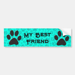 Dog Paws Black and White Polka Dot on vivid cyan Bumpersticker