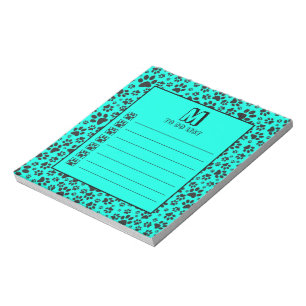 Dog Paws Black and White Polka Dot on vivid cyan Notitieblok