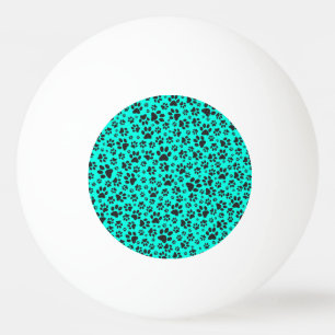Dog Paws Black and White Polka Dot on vivid cyan Pingpongballen