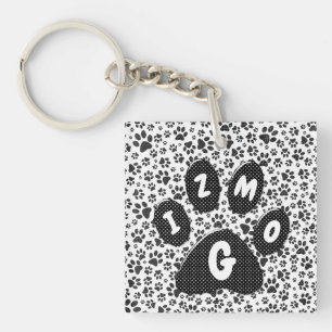 Dog Paws Black and White Polka Dot Sleutelhanger
