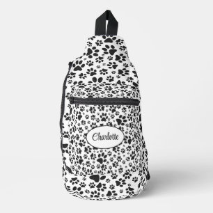 Dog Paws Black and White Polka Dot Sling Bag